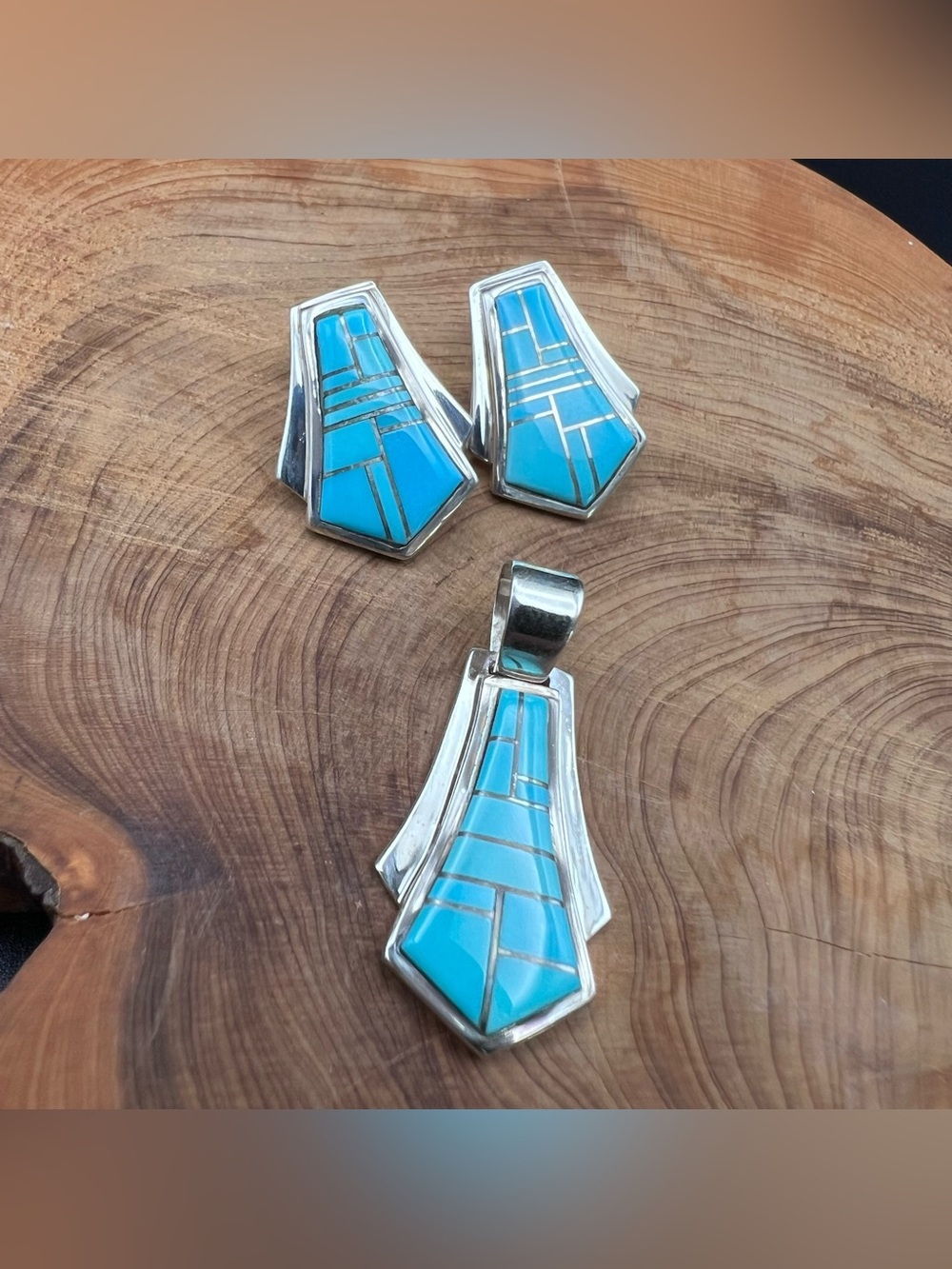 Turquoise Inlay Earrings & Pendant Set - Picture 8 of 8